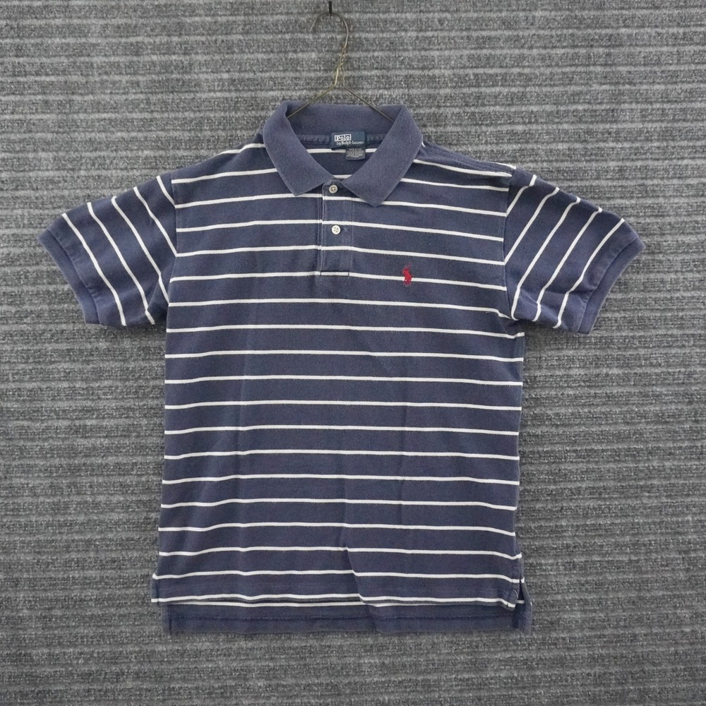 Vintage Polo Ralph Lauren Polo Shirt Youth L 16/18 Navy Blue Striped Pony Logo